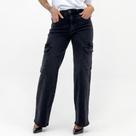 Calça Daksul Jeans Wide Leg Cargo Estonada Feminina