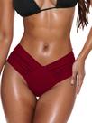 Calça de biquíni GORGLITTER, franzida, cintura alta, corte em V, bordô