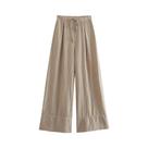Calça de Linho Vintage com Pernas Largas, Cintura Alta e Bolsos - Para Mulheres