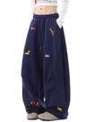 Calça de moletom DAZZLZAD Baggy Animal Bordada Dachshund azul marinho
