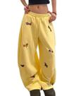 Calça de moletom feminina DAZZLZAD folgada bordada amarela