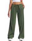 Calça de moletom feminina HeSayep, perna larga, verde militar, tamanho GG
