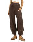 Calça de moletom feminina MINSURE, perna larga, cintura alta, café folgada, GG