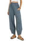 Calça de moletom feminina MINSURE, perna larga, cintura alta, folgada, azul empoeirado
