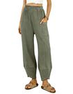 Calça de moletom feminina MINSURE, perna larga, cintura alta, folgada, verde empoeirada