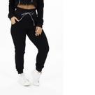 Calça de Moletom Feminina Textura Ondulada Algodão Com Bolsos Cós Ajustável Cadarço Orbis - Preto, M