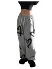 Calça de moletom feminina WDIRARA com estampa de coração com cordão cinza