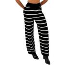 Calça De Tricot Pantalona Modal Feminina Listrada Inverno