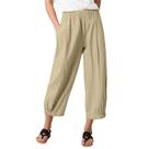 Calça de yoga feminina Korebow de linho, perna larga, capri, caqui