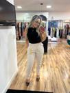 Calça Esportiva, Brim, Bege, Cintura Média, Bolsos, Cinto, Botão Forrado, Monkai BM1037