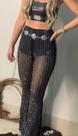 Calça Feminia Tule Transparência e Detalhes Pedraria Strass Moda Boiadeira