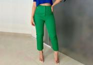 Calça feminina alfaiataria de zíper com bolso lateral Calça feminina alfaiataria de zíper com bolso lateral