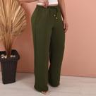 Calça Feminina Alfaiataria Estilo Pantalona Básica Com Bolso