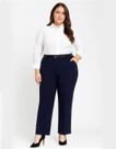 Calça Feminina Alfaiataria Plus Size Com Bolsos e Passantes - Azul Marinho Calça Feminina Alfaiataria Plus Size Com Bolsos e Passantes - Azul Marinho