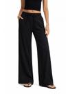 Calça feminina AnotherChill, cintura alta, perna larga, crepe, preta Calça feminina AnotherChill, cintura alta, perna larga, crepe, preta