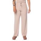 Calça Feminina Babicat Reta Cintura Média Canelada Bege Calça Feminina Babicat Reta Cintura Média Canelada Bege