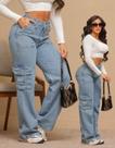 Calça Feminina Cargo Cintura Alta Jeans Premium