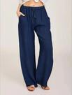 Calça Feminina Casual Solta de Linho e Algodão - Cintura Elástica e Bolsos