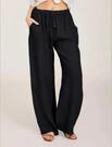 Calça Feminina Casual Solta de Linho e Algodão - Cintura Elástica e Bolsos