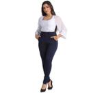 Calça Feminina Crepe Calca Com Cinto Forrado Skinny Cintura Alta Social Bolso