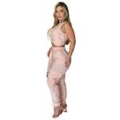 Calça Feminina + Cropped de Alfaiataria Rosa Salmão