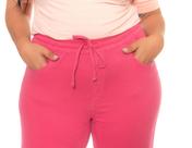 Calça Feminina Cropped Plus Size Elastico Cintura Alta Color Calça Feminina Cropped Plus Size Elastico Cintura Alta Color