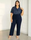 Calça Feminina de Alfaiataria Plus Size, Preto, Marinho