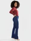 Calça Feminina Flare Jeans Escuro com Strass Lateral Calça Feminina Flare Jeans Escuro com Strass Lateral