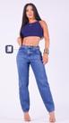 Calça Feminina Jeans Escuro Miller Mom Barra Feita Puidos Calça Feminina Jeans Escuro Miller Mom Barra Feita Puidos
