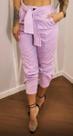 Calça Feminina Jeans Jogger Lavanda Cós Alto Faixa Embutida