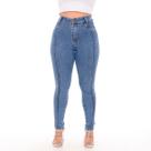 Calça feminina jeans marmorizado com pinça frontal