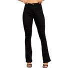 Calça Feminina Jeans Premium Flare Comfort Fashion Lisa Preta Casual