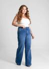 Calça Feminina Jeans Wide Leg Plus SIze Sawary Premium Original Cintura Alta Moda 280843