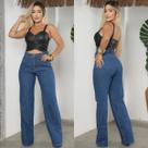 Calça feminina jeans wide leg tradicional