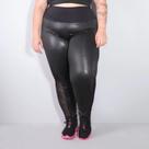Calça Feminina Legging Plus Size Cós Alto com Cirrê e Tela - Fitmoda