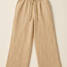 Calça Feminina Pantacourt Bege Estilo Linho Soltinha Elástico Cordão Leve Confortável Verão Casual C