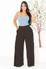 Calça Feminina Pantalona Cintura Alta Cós Com Elástico Atrás
