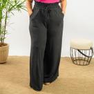 Calça Feminina Pantalona Elástico Na Cintura Wide Leg Bolso
