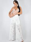 Calça Feminina Pantalona Renda Plissada Cintura Alta