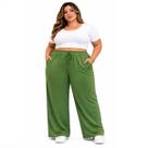 Calça Feminina Pantalona Wide Leg Plus Size Com Bolso Cor:VerdeTamanho:G1 Calça Feminina Pantalona Wide Leg Plus Size Com Bolso Cor:VerdeTamanho:G1