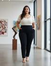Calça Feminina Plus Size Cós Alto Malha Gorgurinho Confortável Trabalhar E Dia a Dia