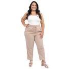 Calça Feminina, Plus Size, Cós De Elástico, Sarja Com Linho