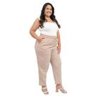 Calça Feminina Plus Size, Sarja Com Linho, Cós de Elástico, Tams. 44 e 46
