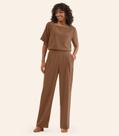 Calça Feminina Reta Em Tecido Twill Rovitex Marrom