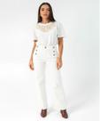 Calça Feminina Reta Sarja Botões Off White-68123