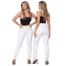 Calça Feminina Sarja Branca Skinny Com Elastano Cintura Alta Ajusta Ao Corpo