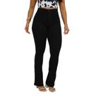 Calça Feminina Sawary Sarja Boot Cut Flare Elastano Lycra Preta