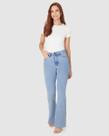 Calça Feminina Small Flare Fenda Lateral Barra Desfiada Em Jeans Stretch