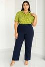 Calça Feminina Social Pus Size, Alfaiataria, Marinho, Tamanhos até 58.