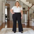 Calça Feminina Tamanho Plus Size Flare Cintura Alta Boca Sino Bolsos Atrás COR:PRETOTAMANHO:G2